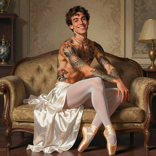 Graceful Tattooed Ballet Dancer Illustration
