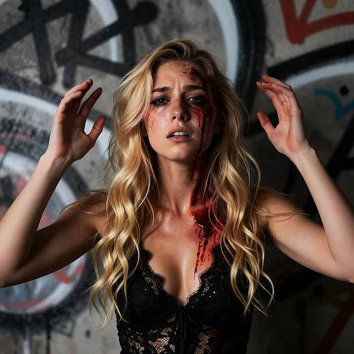 Intense Blonde Woman Against Graffiti