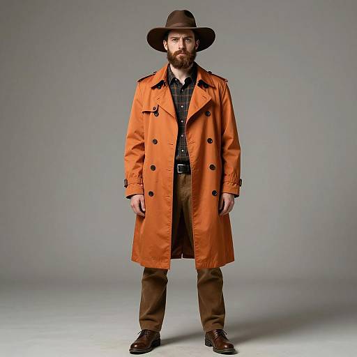 Man in Orange Trench Coat and Wide-Brimmed Hat