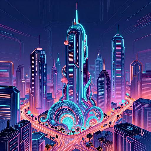 Futuristic Neon Cityscape Fusion