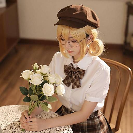 Blonde Cosplayer with Bouquet