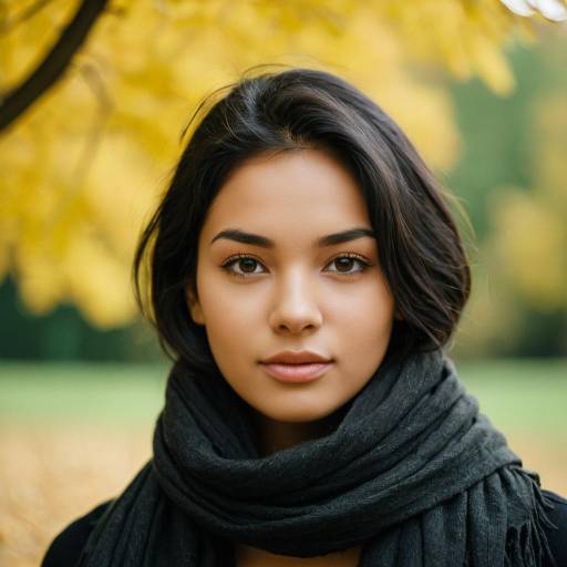 Young Woman with Black Scarf in Autumn Outdoors