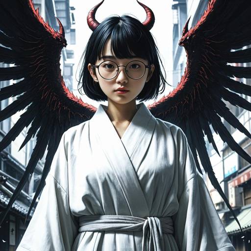 Japanese Girl with Demon Wings and Glasses