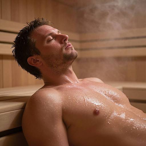 Oily Man Relaxing in Steamy Sauna