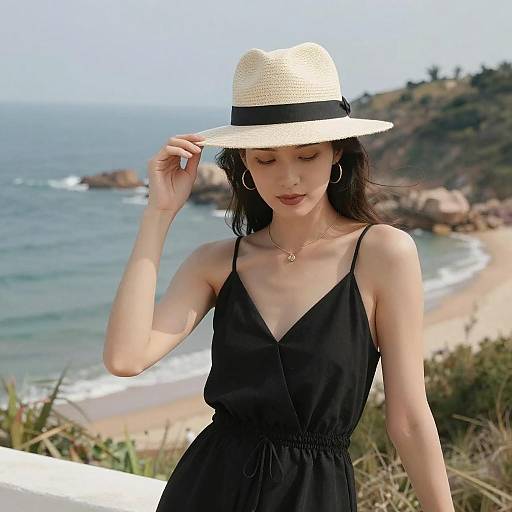 Woman in Panama Hat by the Coast