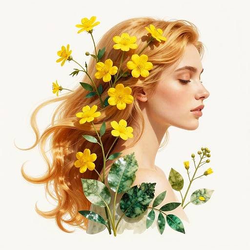 Serene Woman with Botanical Elements