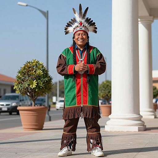 Indigenous Person in Traditional Costume Outdoors