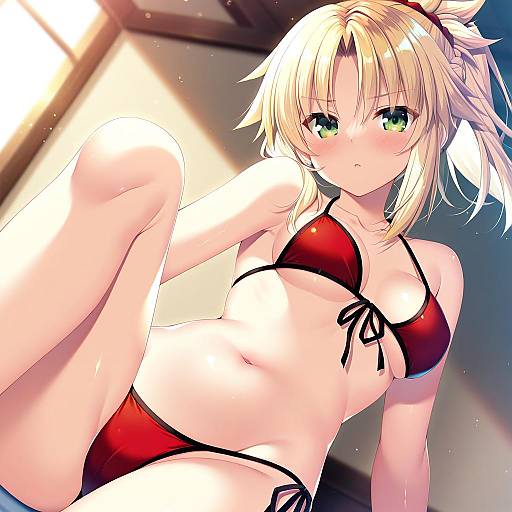 Illustration of Mordred (swimsuit rider) (fate), fate (series) in the style of Mitsumomo mamu