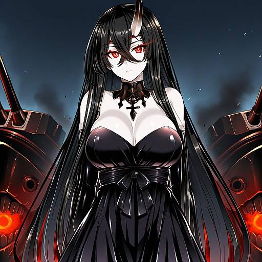 Illustration of Battleship water oni, kantai collection in the style of Roki (hirokix)