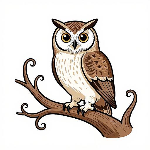 Artistic Vector Owl on Twisted Branch
