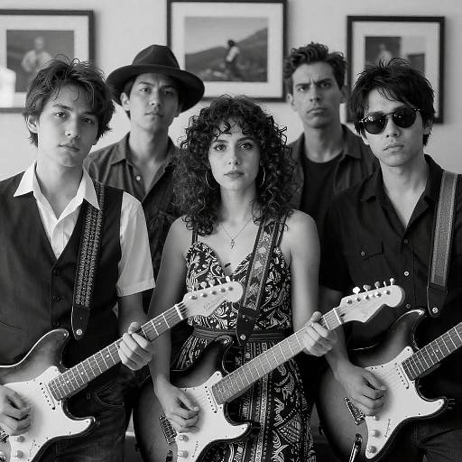 Five Musicians in Black and White Portrait