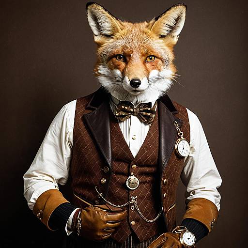 Fox in Victorian Waistcoat with Pocket Watches