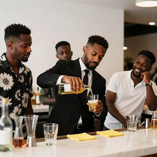Man in Suit Pouring Drink at Bar