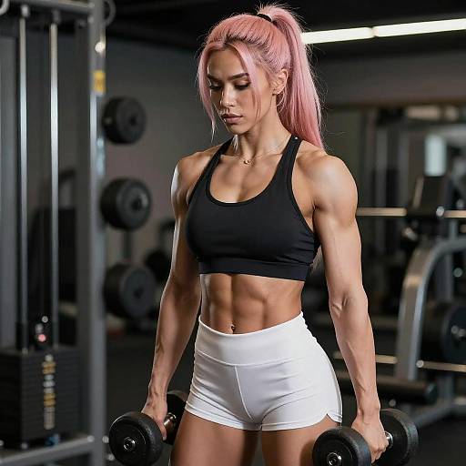 Muscular Woman Lifting Dumbbell