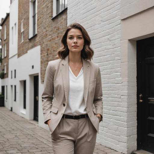 Confident Woman in Taupe Blazer in Urban Alley