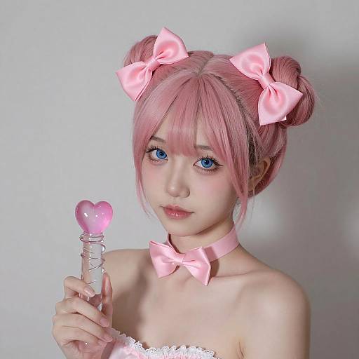 Young Woman with Pink Hair and Glass Dildo
