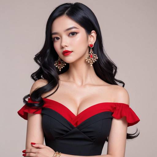 Elegant Woman in Black and Red Dress