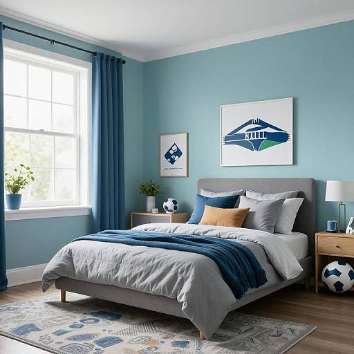 Vibrant Sports-Themed Serene Bedroom