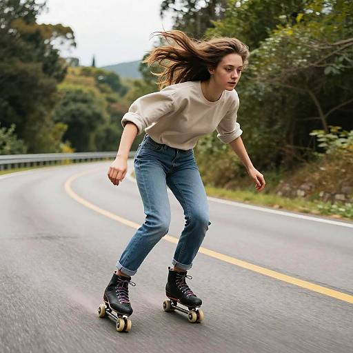 Wild-Haired Skater Downhill Adventure
