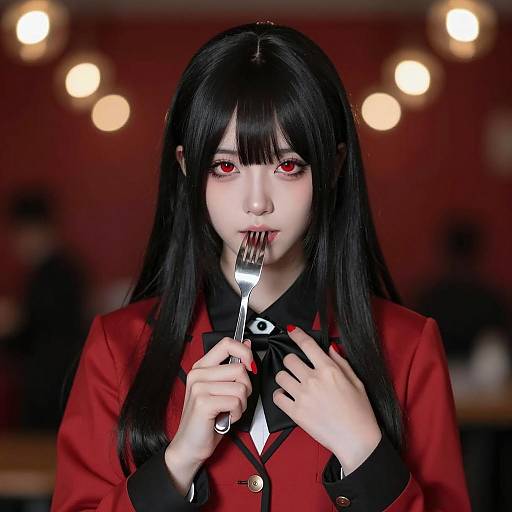 Mischievous Girl in Red and Black