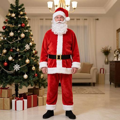 Old Man in XL Santa Suit Costume