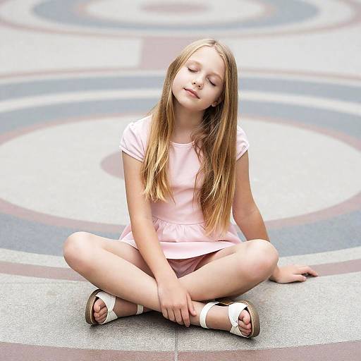 Relaxed Blonde Girl on Tiled Floor