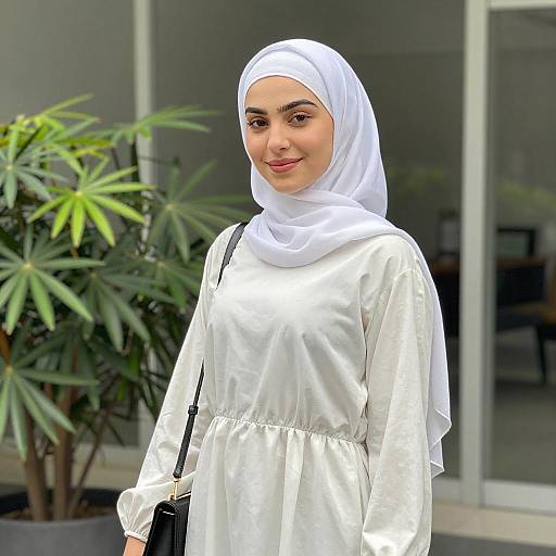 Young Woman in White Hijab Outdoors