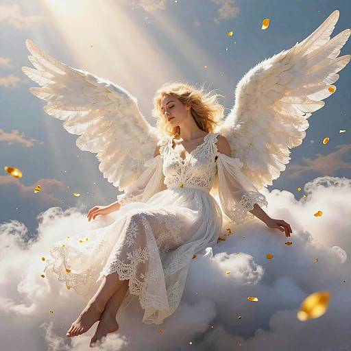 Beautiful Angel Resting on Clouds