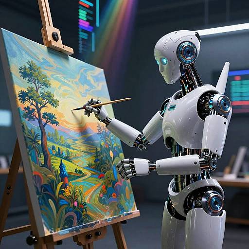 Futuristic AI Android Painting Surreal Landscape