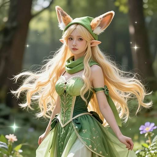 Graceful Blonde Elf in Enchanted Forest