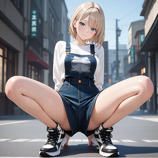 3D Street Fashion Girl Squatting