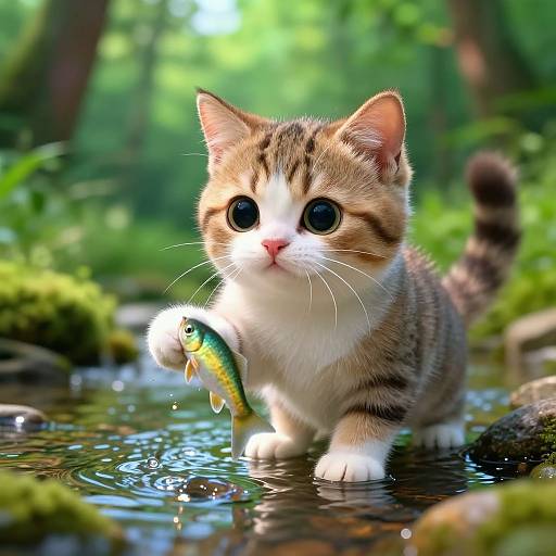Adorable Baby Fishing Cat Artwork