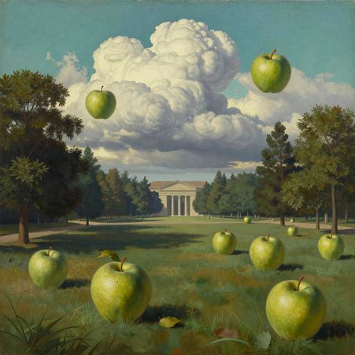 Surreal Park with Floating Apples