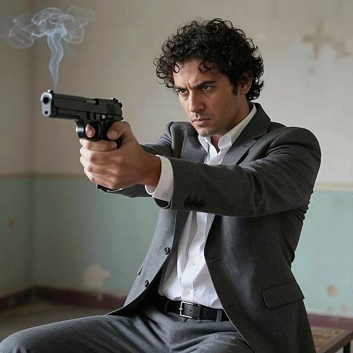 Intense Man in Smoke-Filled Room