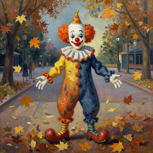 Expressionist Whimsical Clown in Autumn