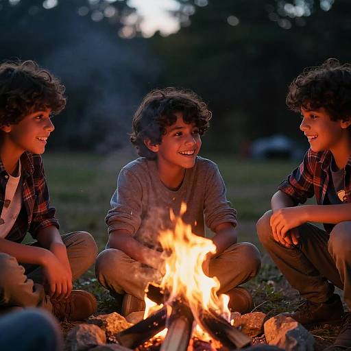 Hispanic Boys Gathering Around Campfire