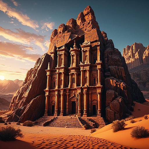 Ancient Mountain Library at Sunset