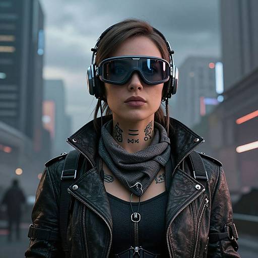 Cyberpunk Woman in Post-Apocalyptic City