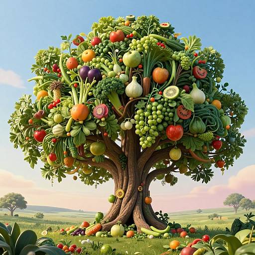 Surreal Fruit-Vegetable Tree Landscape