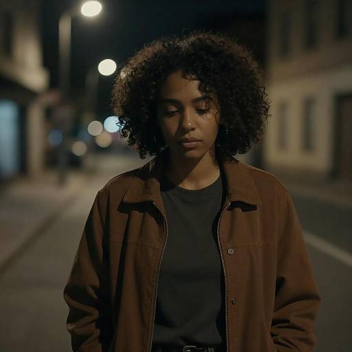 Cinematic Night Portrait of Downcast Woman