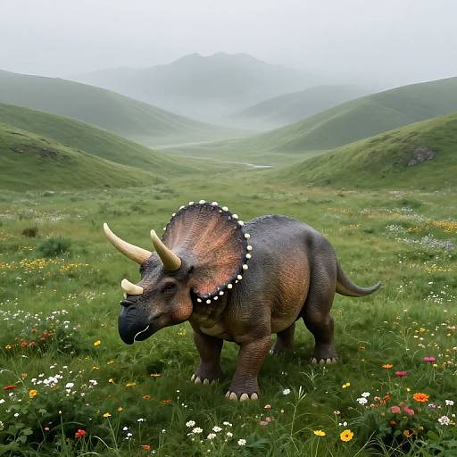 Ethereal Triceratops in Misty Meadow
