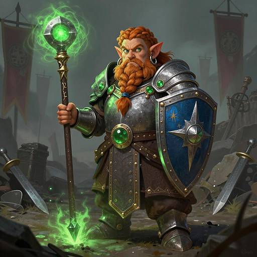 Epic Dwarf Paladin in Ruined Battlefield