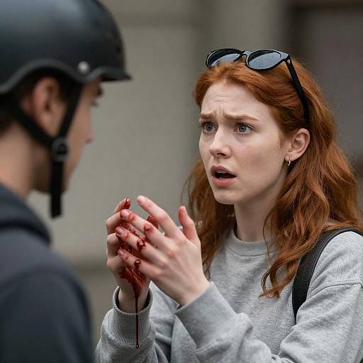 Redhead Shocked by Severed Hand
