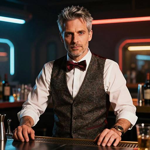 Cyberpunk Canadian Bartender in Futuristic Bar
