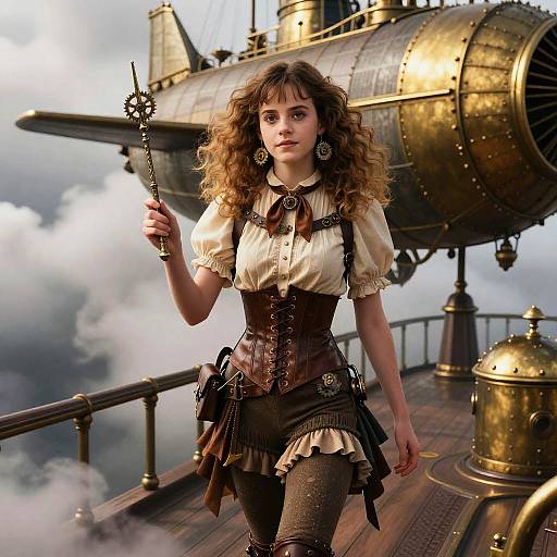 Steampunk Hermione on Floating Airship