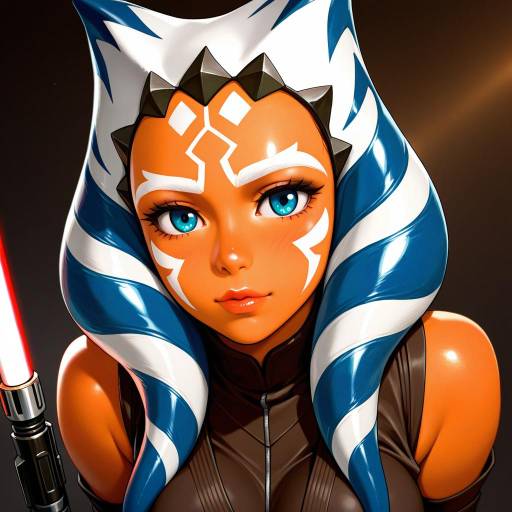 Illustration of Ahsoka tano, star wars in the style of Kawai makoto