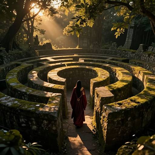 Photorealistic Ancient Stone Maze at Dusk