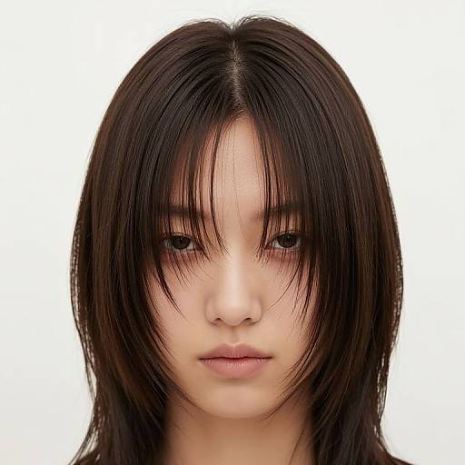 Symmetrical Double-Parted Bangs Close-Up