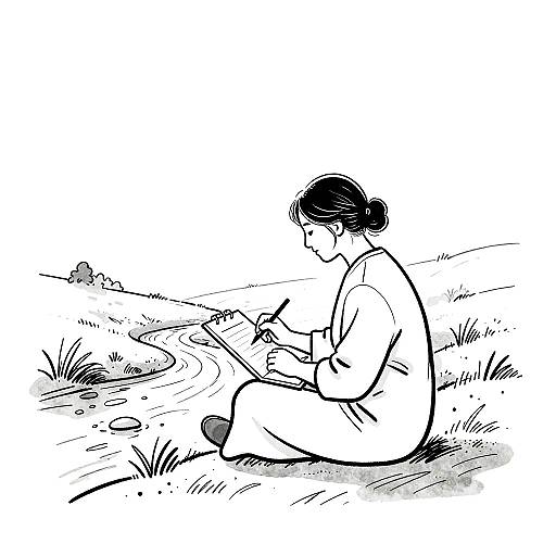 Minimalist Line Art Woman Sketching