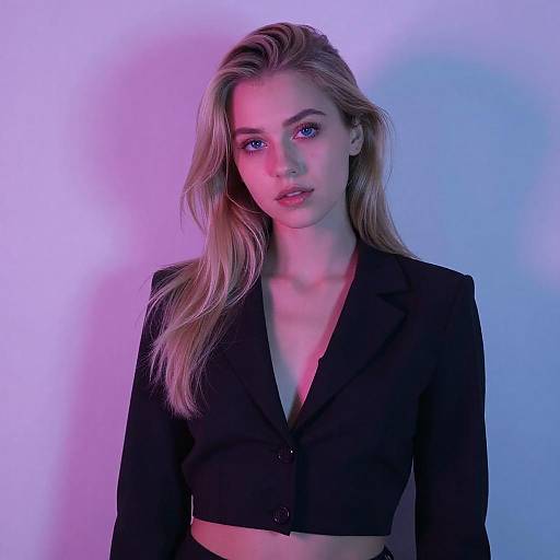 Blonde Woman Against Neon Wall